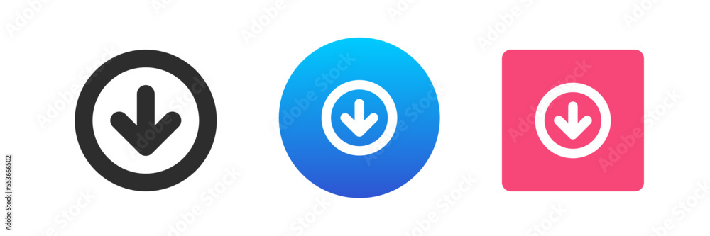 Poster arrow down pointer circle frame navigation direction cyberspace cursor icon set vector flat