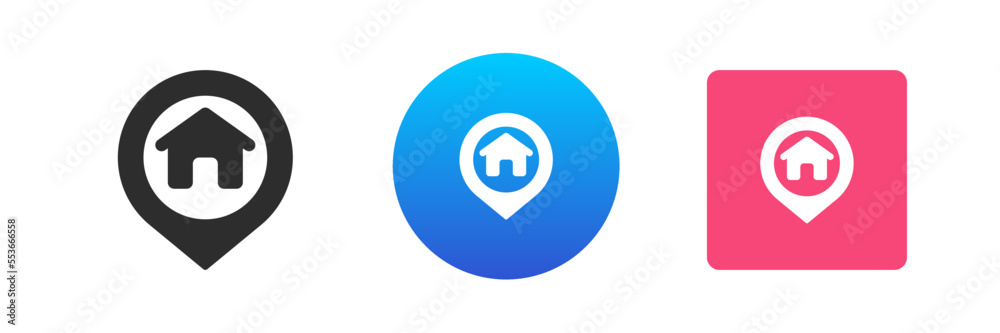 Poster house address pointer map pin searching location navigation orientation icon set vector flat