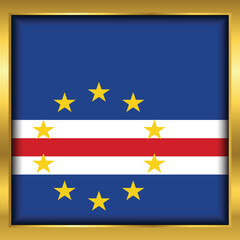 Cape Verde Flag,Cape Verde flag golden square button,Vector illustration eps10.