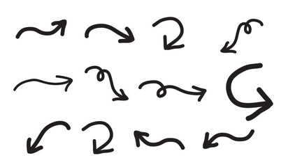 Hand drawn Arrows set of  black icons. Arrow icon. Arrow vector collection. Arrow. Cursor. Modern simple arrows. Vector illustration.