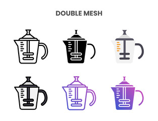 Double mesh frother milk icons vector illustration set line, flat, glyph, outline color gradient. Great for web, app, presentation and more. Editable stroke and pixel perfect.