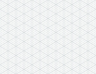 Isometric grid seamless pattern. Outline isometric graph template background. Hexagon and triangles line seamless texture. Vector illustration on white background.