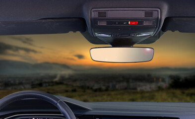 Rear view mirror inside the car - 553667732