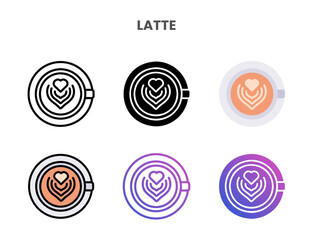 Latte icons vector illustration set line, flat, glyph, outline color gradient. Great for web, app, presentation and more. Editable stroke and pixel perfect.