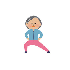 ストレッチ　体操するシニア女性のイラスト素材