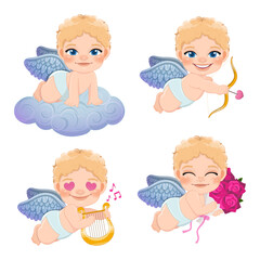 Set of cute cartoon Cupids. Valentine's Day with Cupids Vector