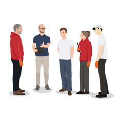 Obraz premium Lawn care team briefing before work flat vector illustration isolated on white background