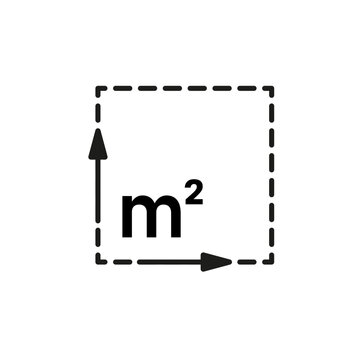 Square meter, size surface m2 icon. Measuring area dimension sign. Measure of place with length and width arrow. Quantity square metre of space. Vector