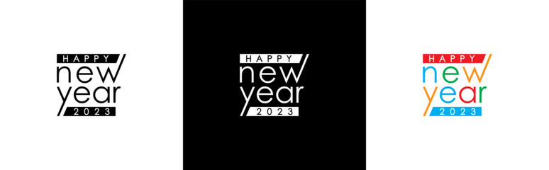 Happy New Year 2023 simple text design. Cover of business diary for 2023. Brochure design template. card. banner. icon. symbol. signs, Vector illustration