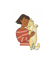 A girl hugs a cat.
