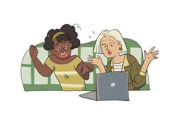 Two women looking at a computer.
