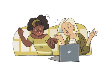 Two women looking at a computer.