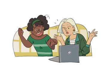 Two women looking at a computer.