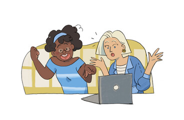 Two women looking at a computer.