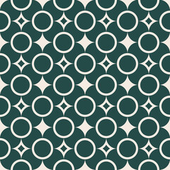 Abstract small geometric pattern. Vector geometric small circle star random pattern shape. Geometric contemporary white-green color seamless pattern background for decoration elements, wrapping.