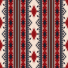 Ethnic Navajo seamless pattern. Vector traditional red color ethnic southwest stripes seamless pattern. Ethnic boho southwest border stripes use for fabric, home decoration elements, upholstery.