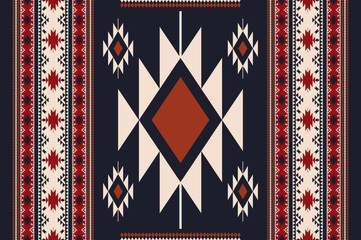 Ethnic Navajo seamless pattern. Vector modern color ethnic southwest pattern use for carpet, rug, tapestry, upholstery, home decoration elements. Ethnic boho southwest border stripes fabric design. - obrazy, fototapety, plakaty