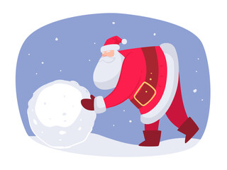 Building snowman outdoors, Santa Claus on Xmas