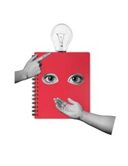 Abstract notebook and index hand with big eye