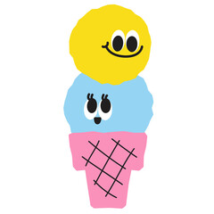 Cute ice cream cone vector illustration in flat color design