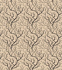 Bare branches, leafless twigs weaving seamless pattern vector
