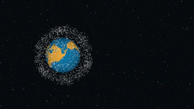 Satellites orbiting rotating Earth, Vertical composition, Seamless loop.