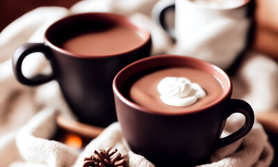 Cup of hot chocolate in a cozy blanket space