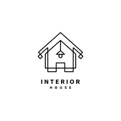 house interior and lamp pendant with line art style logo design