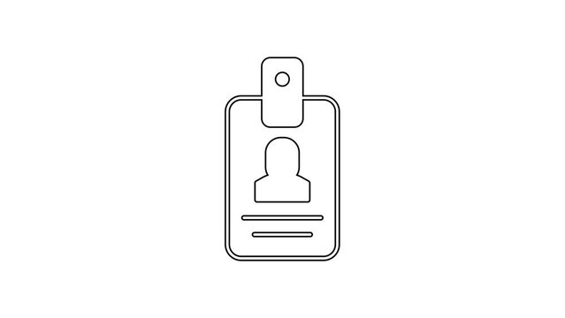 Black line Identification badge icon isolated on white background. It can be used for presentation, identity of the company, advertising. 4K Video motion graphic animation