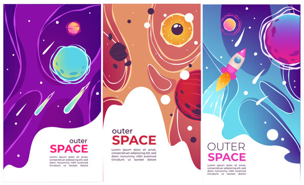Outer space comets and launching rockets banners vector