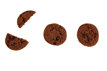 Chocolate chip cookies isolated on transparent background. Sweet biscuits.