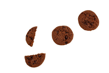 Chocolate chip cookies isolated on transparent background. Sweet biscuits.