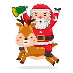 Cute Santa Claus with deer in cartoon style illustration