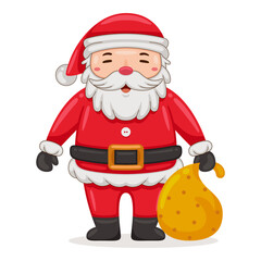 Cute Santa Claus deliver christmas gift in cartoon style illustration