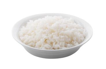 Cooked Jasmin Rice in white plate on transparent png