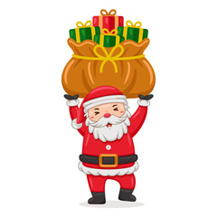 Cute Santa Claus deliver christmas gift in cartoon style illustration