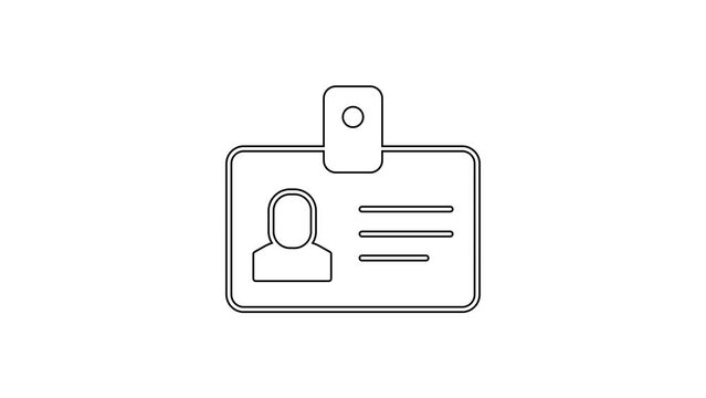 Black line Identification badge icon isolated on white background. It can be used for presentation, identity of the company, advertising. 4K Video motion graphic animation