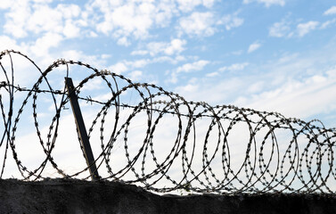 Barbed wire on concrete wall