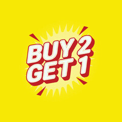 Buy 2 Get 1 Free sale tag banner design template vector illustration