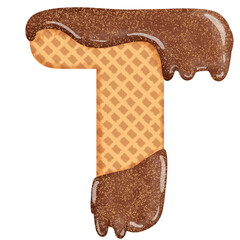 Alphabet waffer of chocolate clipart.delicious sweet bakery letter.