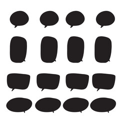 Set of speak bubble text, chatting box, message box outline cartoon illustration design. Balloon doodle style of thinking sign symbol. color cute and lovely chat speech sticker. box, text, dialog, art