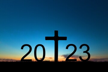 New Year concept and 2023 numbers and cross