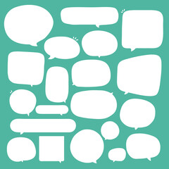 Set of speak bubble text, chatting box, message box outline cartoon illustration design. Balloon doodle style of thinking sign symbol. color cute and lovely chat speech sticker. box, text, dialog, art