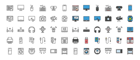 Home Electronics Devices  Icon Symbol Design Simple Set For Using In Web Graphics Report Logo Infographics. Best Quality Outline Symbol Vector Collection ,Camera, Head Phone, Multimedia