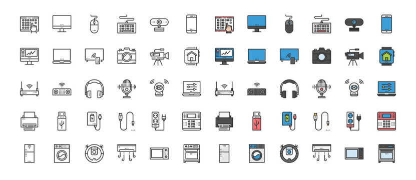 Home Electronics Devices  Icon Symbol Design Simple Set For Using In Web Graphics Report Logo Infographics. Best Quality Outline Symbol Vector Collection ,Camera, Head Phone, Multimedia