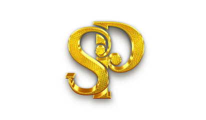 SP Logo png, S and P letter logo in png format, SP Golden metallic monogram, S and P alphabet comobinaiton interlocked 3d glossy shiny emblem, alphabet overlaped logo