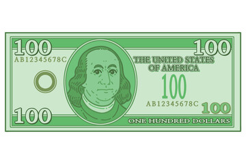 US 100 Dollar bill. Vector illustration.