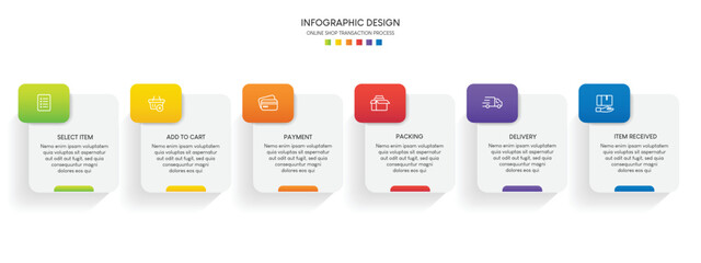 Process of online shopping with 6 steps. Steps business timeline process infographic template