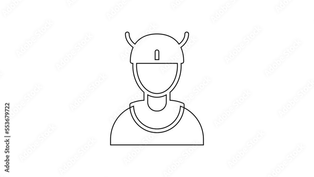 Poster black line viking head icon isolated on white background. 4k video motion graphic animation