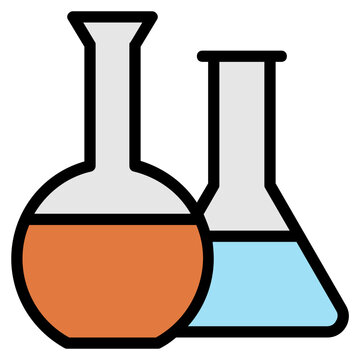 orange and blue beakers, science lab equipment clip art preview
